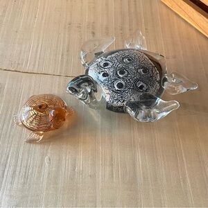 $15 SALE Cute Glass Turtle Set of 2 Paperweights Coastal Home Office Work Desk